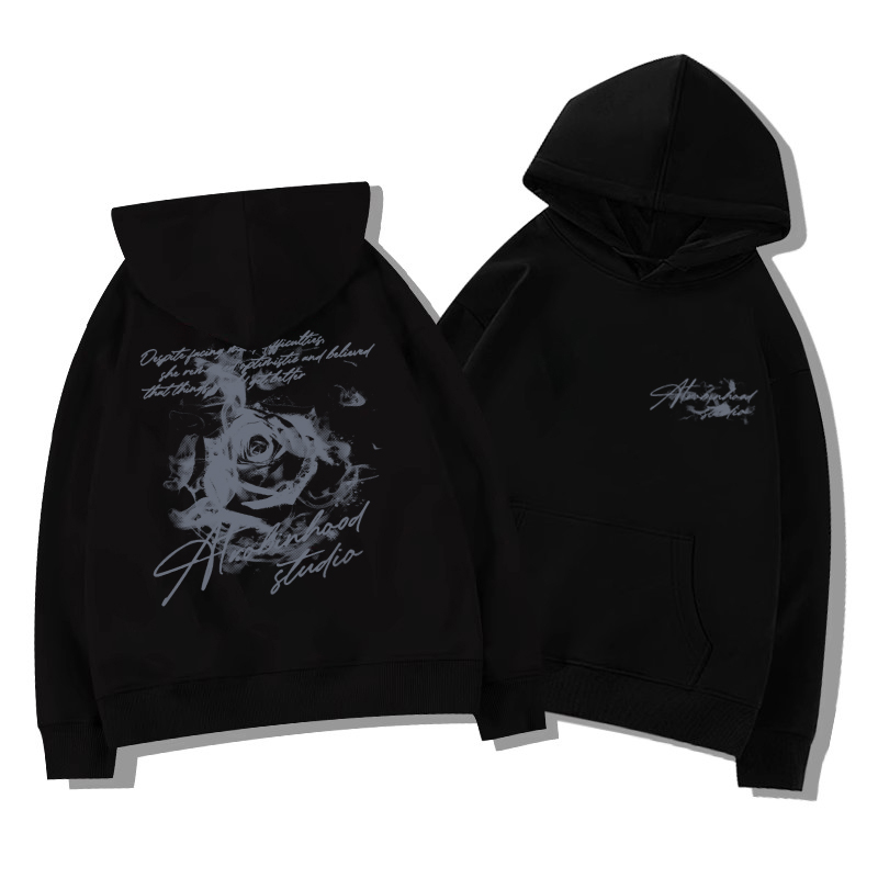Letter Rose Print Hoodie Men W - đánh giá và giá Street Fashion Trends